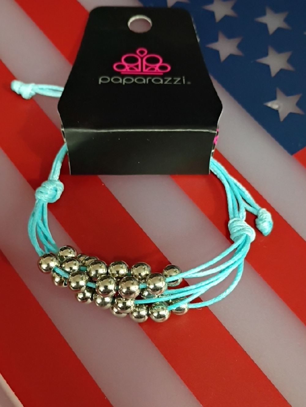 paparazzi Turquoise Cord Bracelet with Silver Bead Cluster